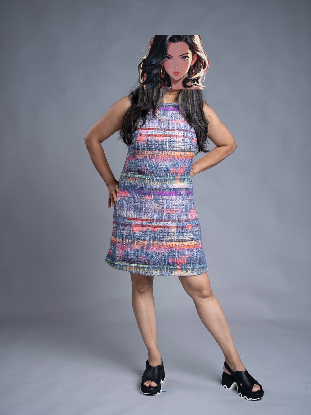 Emporio Armani Multicolor Tweed Mini Dress in Purple, Pink and Blue